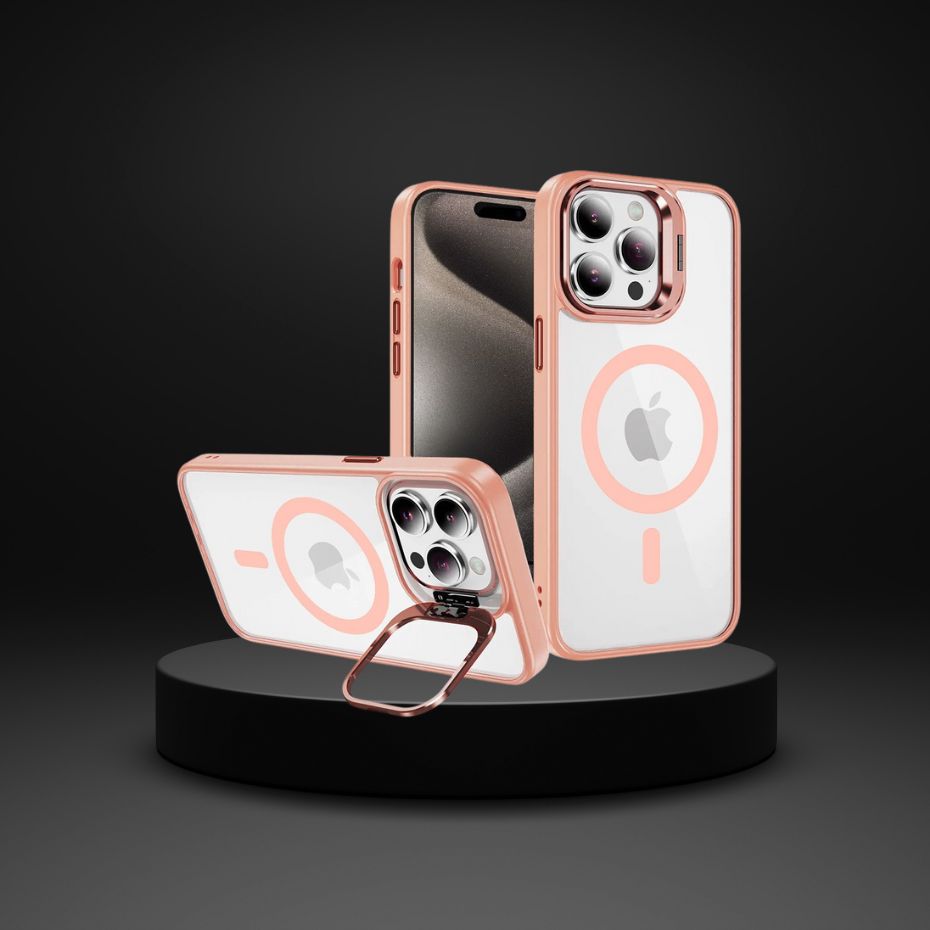 Husa Protectie Impact MagSafe cu Inel-Stand Iphone 15 Pro Max Compatibil -Roz Deschis - 2 | YEO